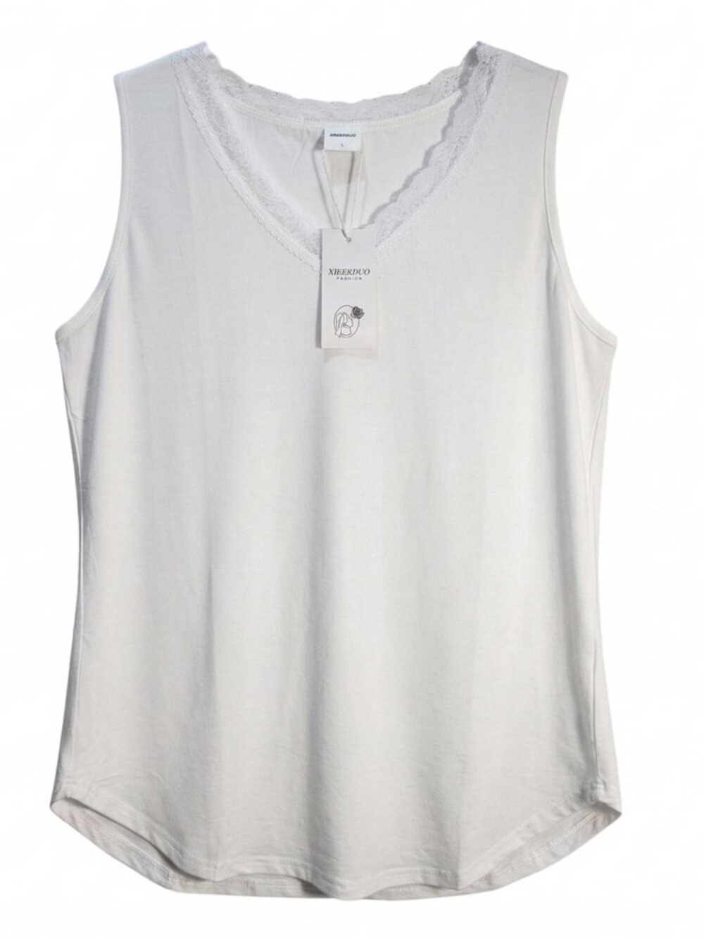 NWT | Cloud White Lace Trim V Neck Tank Top Scalloped Sleeveless | Larg